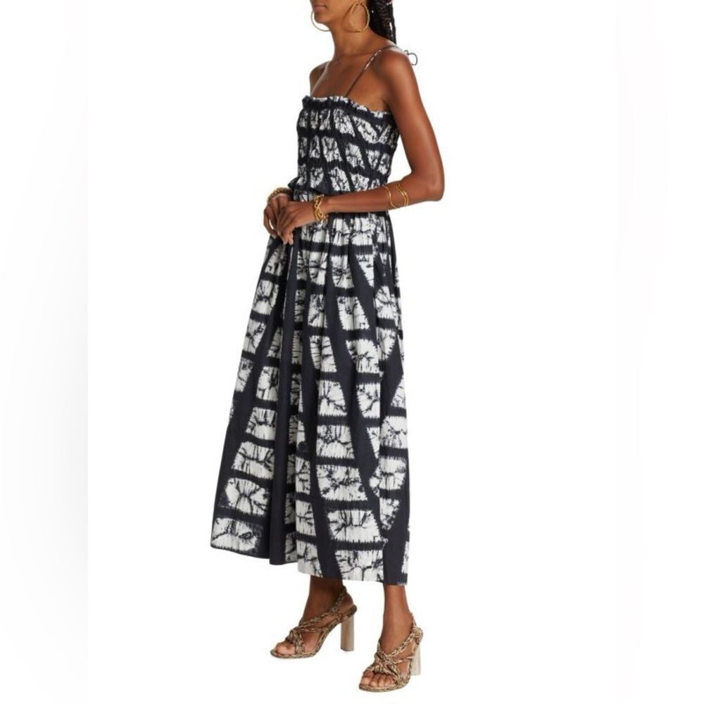ULLA JOHNSON Akshara Hand Dyed Diamond Shibori Midi Dress